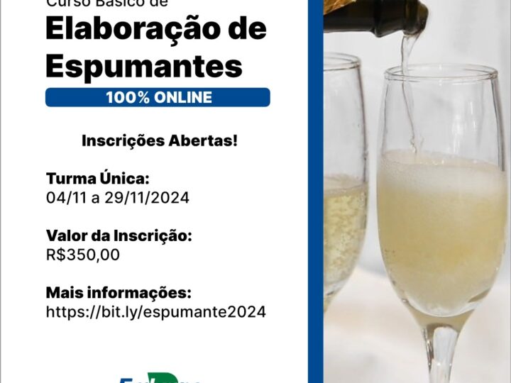 Abertas as inscrições para Curso da Embrapa que ensina a elaborar espumantes