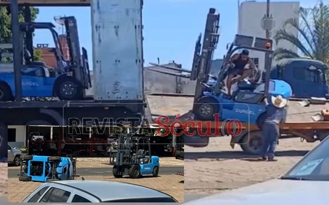 Jovem pula a tempo após empilhadeira cair de caminhão enquanto era manobrada em vilhena