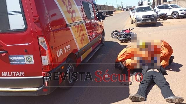Carro e moto colidem em Vilhena e um rapaz fica ferido