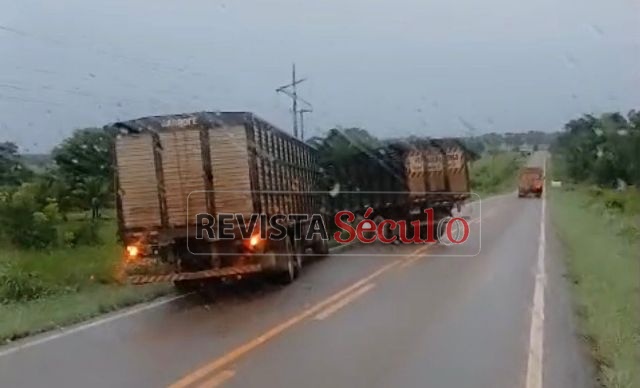 Carroceria boiadeira se desprende e causa transtorno na BR-435 entre Vilhena e Colorado do Oeste