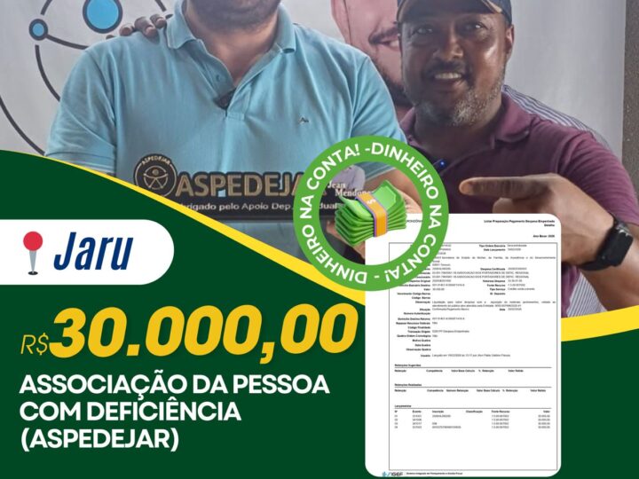 Aspedejar de Jaru recebe recursos do deputado Jean Mendonça