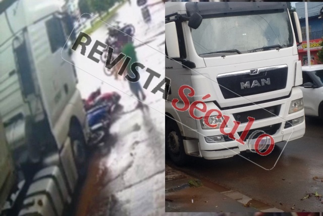 Em Vilhena, carreta derruba três motos, causa prejuízos e motorista se nega a pagar