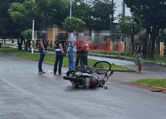 Bicicleta e moto colidem em Vilhena nesta tarde