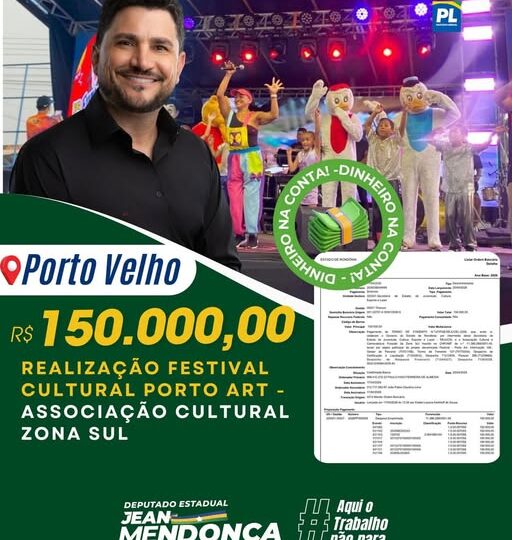 Deputado Jean Mendonça destina emenda para realização de festival cultural em Porto Velho