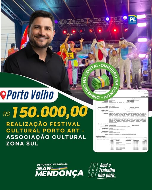 Deputado Jean Mendonça destina emenda para realização de festival cultural em Porto Velho