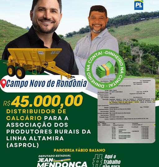 Deputado Jean Mendonça destina emenda para fortalecer agricultura familiar em Campo Novo de Rondônia