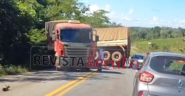 Carreta faz “L” e interdita BR-435 entre Colorado do Oeste e Vilhena
