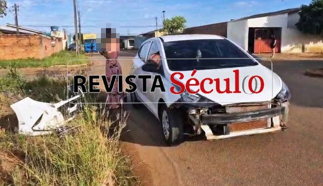 Colisão entre carro e motocicleta deixa motociclista ferido no bairro Jardim Primavera, em Vilhena