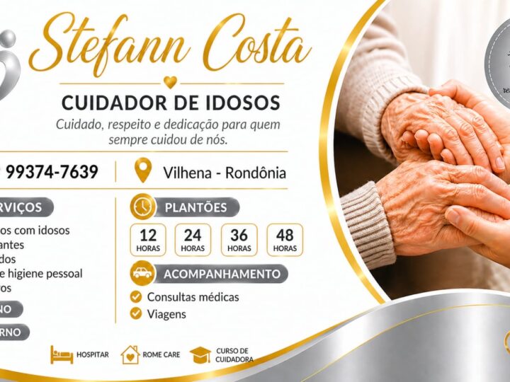 Stefann Costa oferece atendimento humanizado no acompanhamento de idosos e pacientes internados em Vilhena