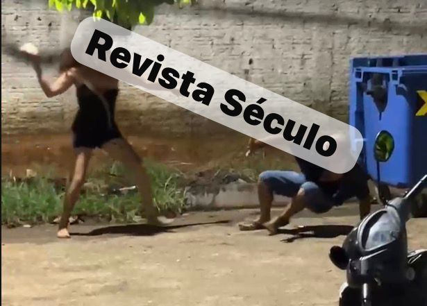 Mulher arremessa pedras contra companheiro durante briga em frente a conveniência de Vilhena; vídeos viralizam nas redes sociais