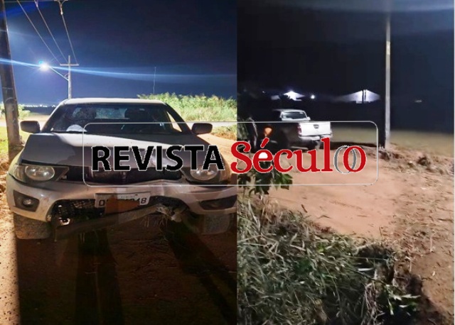 VILHENA – Motorista quase cai com picape em buraco e atinge poste de energia