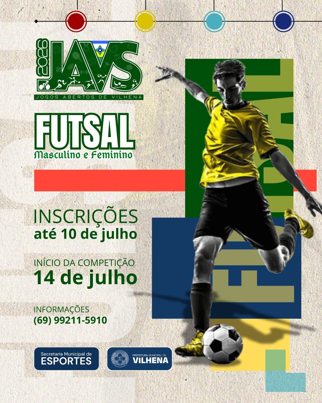 Inscrições para torneios de futsal dos Jogos Abertos de Vilhena seguem até 10 de julho