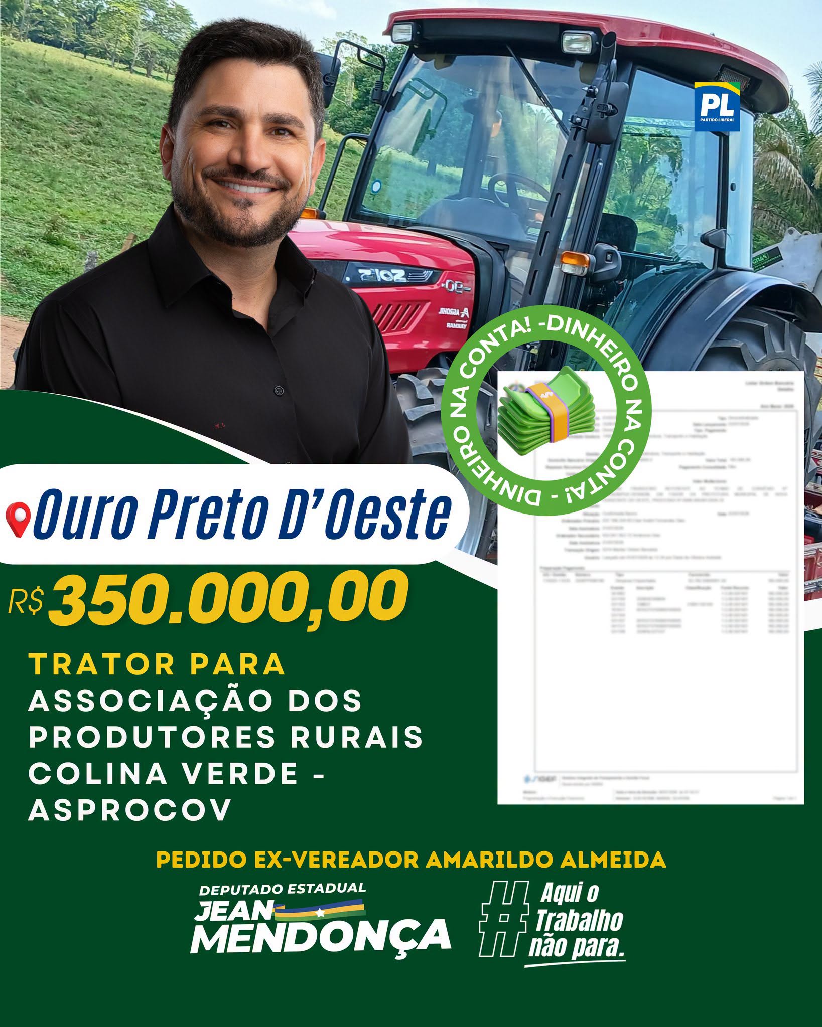 Deputado Jean Mendonça Destina R$ 350 Mil para Impulsionar a Agricultura Familiar em Ouro Preto D’Oeste